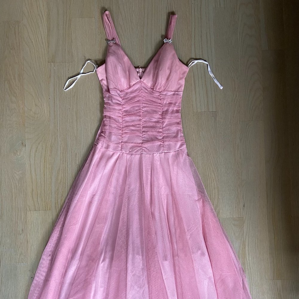 KiKi USA Pink Sparkle Midi Ruched Dress